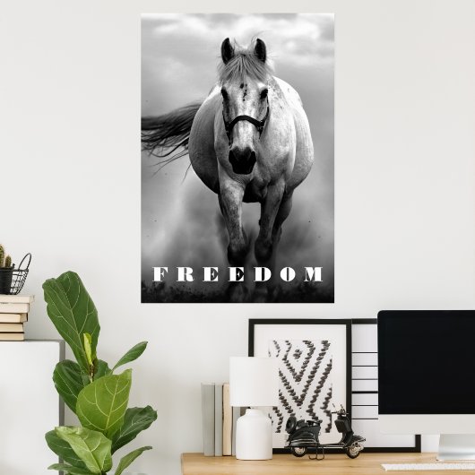 白黒ホースやる気を起こさせるフリーダムアートワーク ポスター (ホームオフィス)
