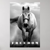 白黒ホースやる気を起こさせるフリーダムアートワーク ポスター (正面)