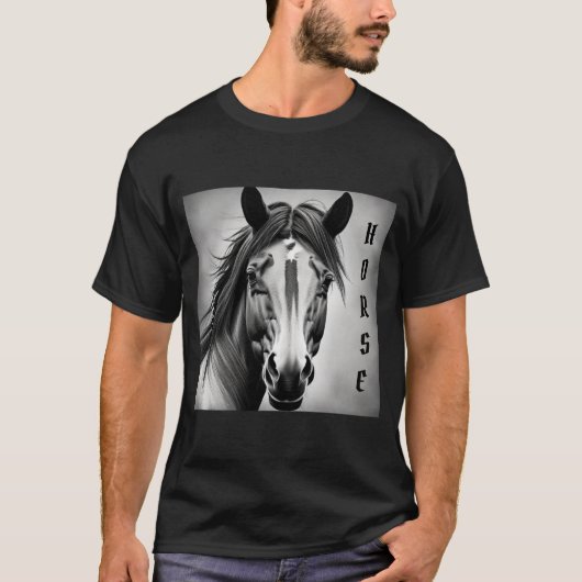白黒ホースプリントメンズTシャツ Tシャツ (正面)