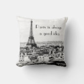 白黒ホームフランスのデコール付き引用文 クッション (正面)