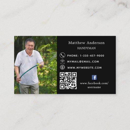 白黒ホーム修理写真QRコードハンドマン 名刺 (裏面)