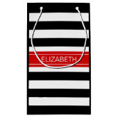 白黒ホー名門私立校風のズストライプレッドネームモノグラム スモールペーパーバッグ