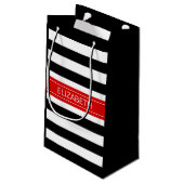 白黒ホー名門私立校風のズストライプレッドネームモノグラム スモールペーパーバッグ