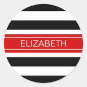 白黒ホー名門私立校風のズストライプレッドネームモノグラム ラウンドシール (正面)