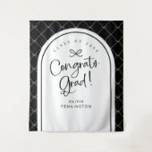 白黒ボウズおめでとうグラッドフォトバックグラウンド タペストリー (正面)