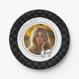 白黒ボウフォト卒業パーティー紙プレート ペーパープレート