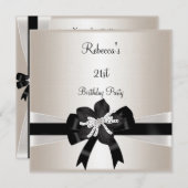 白黒ボウ21歳バースデーシルバーセピア 招待状 (正面/裏面)