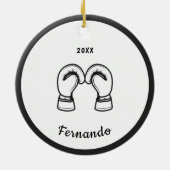 白黒ボクシング手袋デザイン名日付ボクサー セラミックオーナメント (裏面)