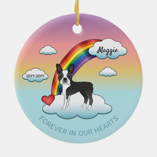 白黒ボストンテリアレインボーメモリアル セラミックオーナメント (裏面)