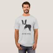 白黒ボストンテリア犬と文字 Tシャツ (正面フル)