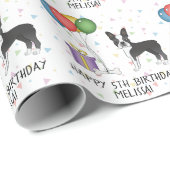 白黒ボストンテリア かわいい犬 - 誕生日 ラッピングペーパー (ロールコーナー)