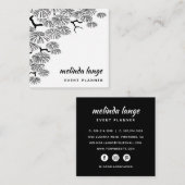 白黒ボタエレガントニックパインブランチ スクエア名刺 (正面/裏面)