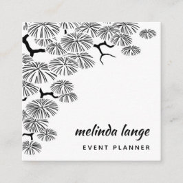 白黒ボタエレガントニックパインブランチ スクエア名刺