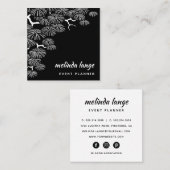 白黒ボタエレガントニックパインブランチ スクエア名刺 (正面/裏面)