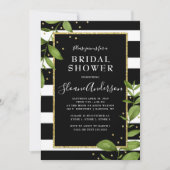 白黒ボタニカルきらきら光るブライダルシャワー 招待状 (正面)