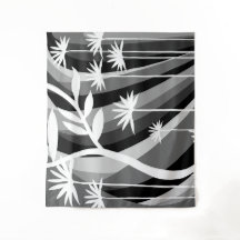 白黒ボタニカルイラストレーションタペストリー