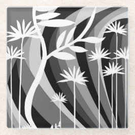 白黒ボタニカルイラストレーション ガラスコースター