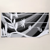 白黒ボタニカルイラストレーション ビーチタオル (正面)