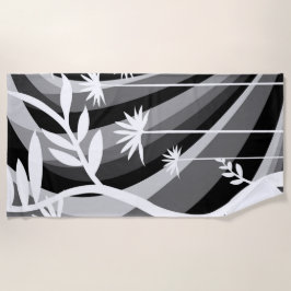 白黒ボタニカルイラストレーション ビーチタオル