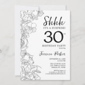 白黒ボタニカルサプライズ30歳の誕生日 招待状 (正面)