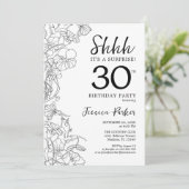 白黒ボタニカルサプライズ30歳の誕生日 招待状 (スタンド正面)
