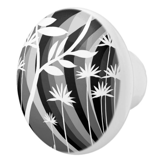 白黒ボタニカルデザイン セラミックノブ (右)