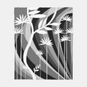 白黒ボタニカルデザイン フリースブランケット (正面)