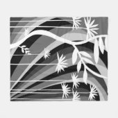 白黒ボタニカルデザイン フリースブランケット (正面(横))