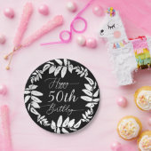 白黒ボタニカルハッピーバースデーパーティー50th ペーパープレート (パーティー)