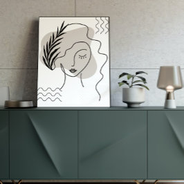 白黒ボタニカルフェイシャル抽象芸術ラインアート ポスター