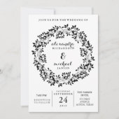 白黒ボタニカル素朴リース結婚ズ 招待状 (正面)
