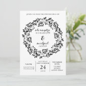 白黒ボタニカル素朴リース結婚ズ 招待状 (スタンド正面)
