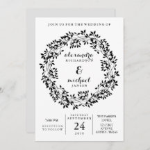 白黒ボタニカル素朴リース結婚ズ