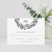 白黒ボタニカル素朴リースRSVP 出欠カード (スタンド正面)