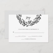 白黒ボタニカル素朴リースRSVP 出欠カード (正面/裏面)