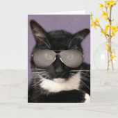 白黒ボッシー猫誕生日 カード (黄色い花)