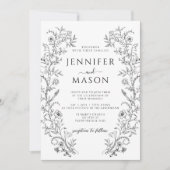 白黒ボヘミアンフランスのフローラ結婚ズ 招待状 (正面)