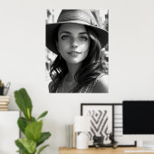 白黒ボヘミアン女性世代AIアート ポスター (ホームオフィス)