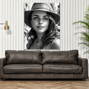 白黒ボヘミアン女性世代AIアート ポスター