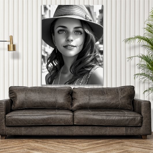 白黒ボヘミアン女性世代AIアート ポスター