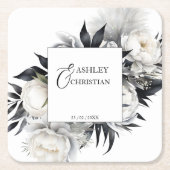 白黒ボホの結婚食器テンプレート スクエアペーパーコースター (正面)