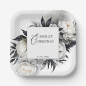 白黒ボホの結婚食器テンプレート ペーパープレート (正面)