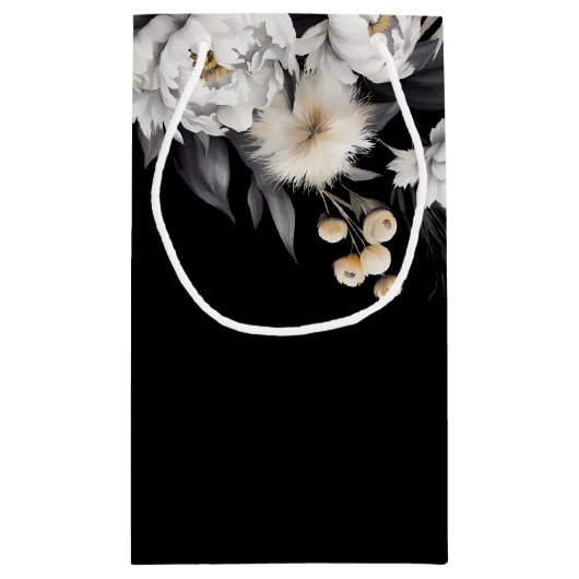 白黒ボホエレガント結婚式の引き出物 スモールペーパーバッグ (裏面)