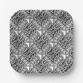 白黒ボホスタイルの縄付き模様 ペーパープレート (正面)