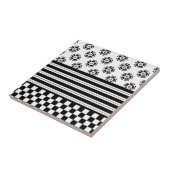 白黒ボホチェックフローラパタストライプーン タイル (側面)