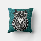 白黒ボホフクロウ幾何学模様ティール(緑がかった色)ヘリンボーン クッション (裏面)