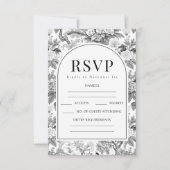 白黒ボホフローラウェディングRSVPカード 出欠カード (正面)