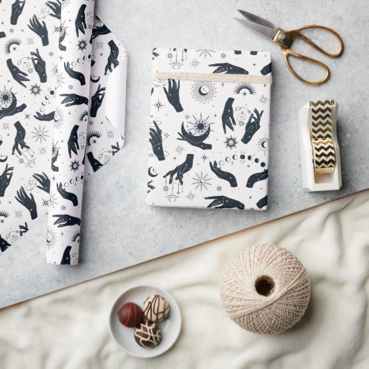 白黒ボホムーンミスティックハンド ラッピングペーパー (クラフト)