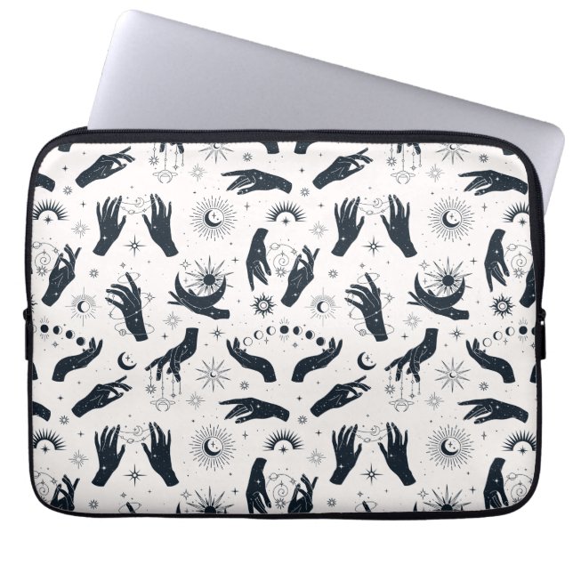 白黒ボホムーンミスティックハンド ラップトップスリーブ (正面)