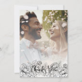 白黒ボホモダンフローラエレガント写真 サンキューカード (正面)